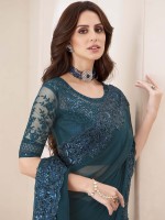 Peacock Blue Shaded Silver Chiffon Saree